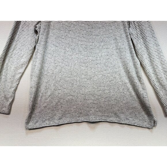 Chicos Womens Knitted Sweater Size 2 Gray Striped Pullover Lace Up Long Sleeves - Picture 12 of 14